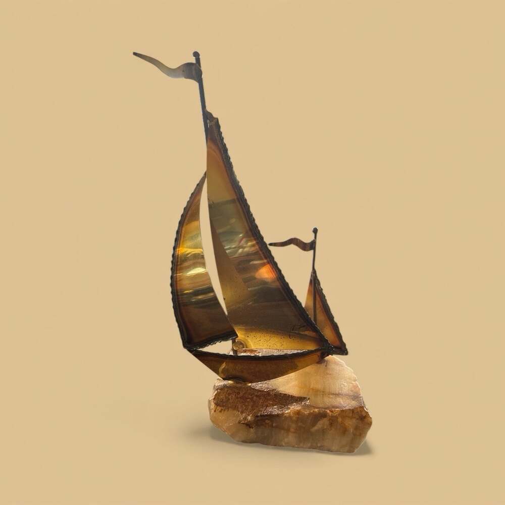 Mario Jason Brass Sailboat Sculpture on Onyx Base 10”